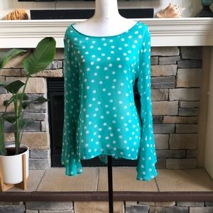 EUC Rachel Kate sheet polka dot blouse with flutter sleeves size large